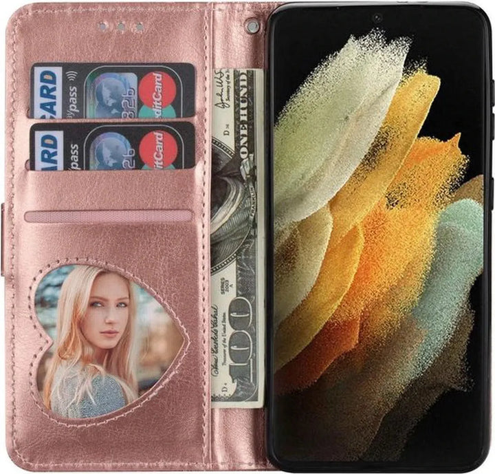 Samsung Galaxy A22 4G Hoesjes – Glitter Wallet Case – Rits – Koord – Pasjeshouder – Roségoud-Ilumina Benelux