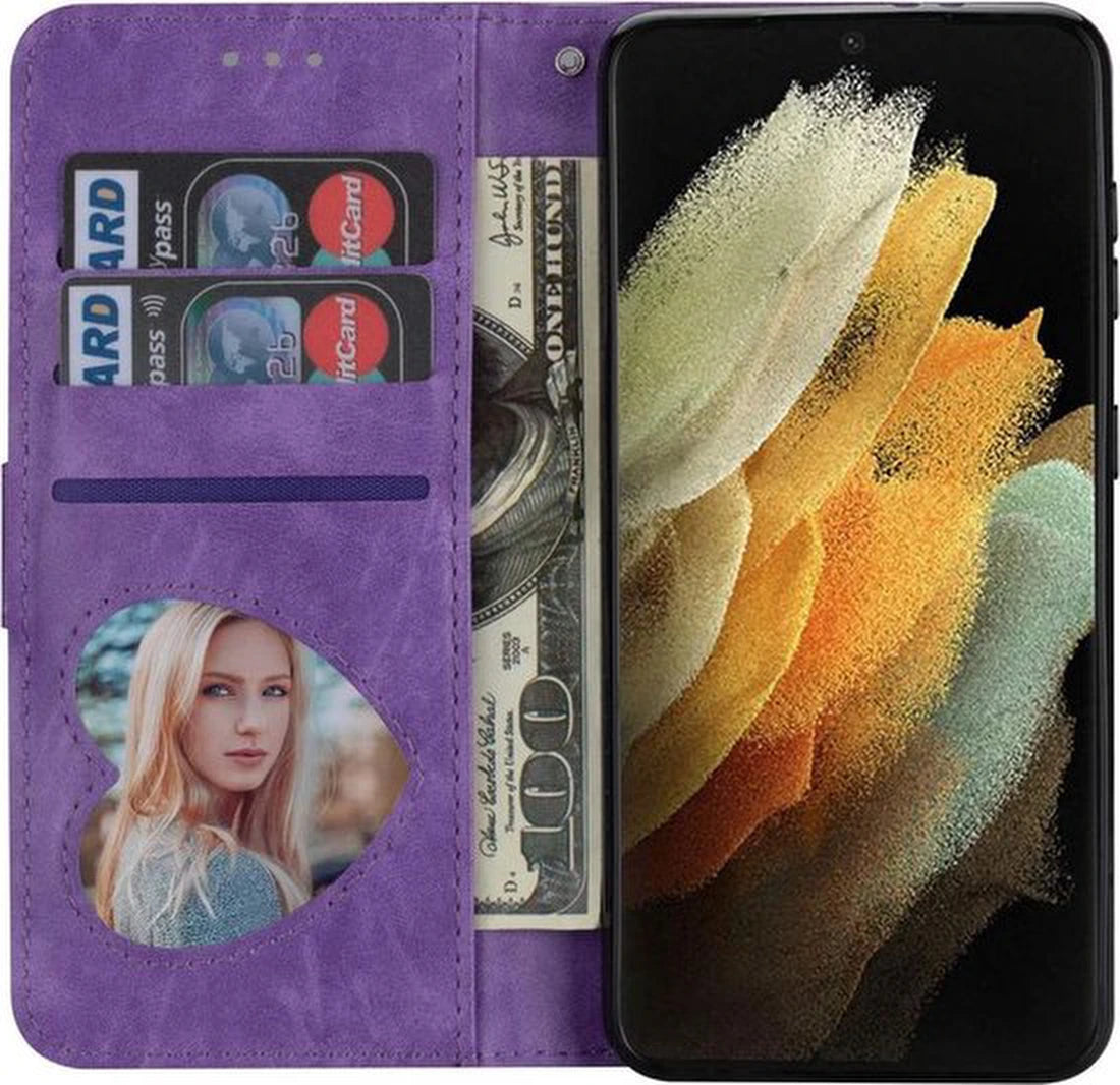 Samsung Galaxy A22 4G Hoesjes – Glitter Portemonnee Case – Rits – Koord – Pasjeshouder – Paars