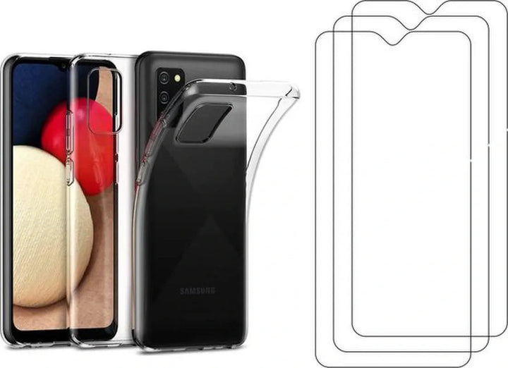Samsung Galaxy A03s Hoesjes – Siliconen Backcover – Transparant – Inclusief 3x Screenprotector – Anti-kras Gehard Glas-Ilumina Benelux