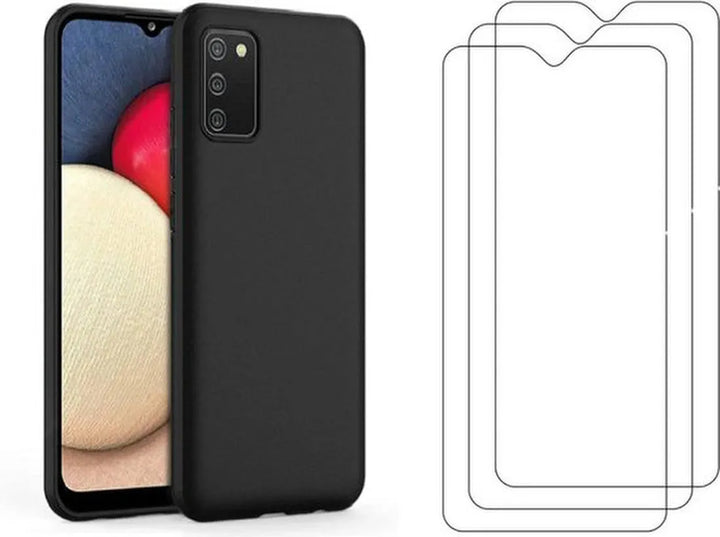 Samsung Galaxy A03s Hoesjes – Siliconen Backcover – Soft Touch – Zwart + 3x Screenprotector – Gehard Glas – Anti Kras – Transparant-Ilumina Benelux