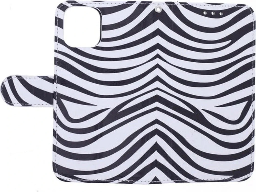 iPhone 12 mini Hoesjes – Bookcase Portemonnee – Magneetsluiting – Zebra – Incl. 2x Screenprotector-Ilumina Benelux