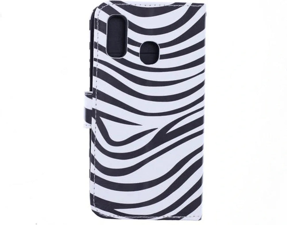Samsung Galaxy A20s Hoesjes – Portemonnee Hoes – Zebra Print – Pasjeshouder – 2x Gehard Glas Screenprotector – Zwart/Wit-Ilumina Benelux