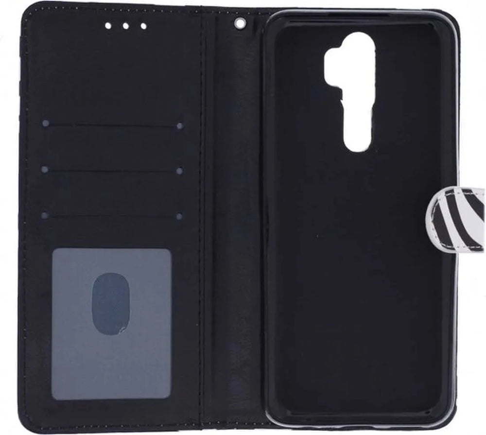 Oppo A5 2020 Hoesjes – Oppo A9 2020 – Bookcase Portemonneehoes – Magneetsluiting – Zebra Print-Ilumina Benelux