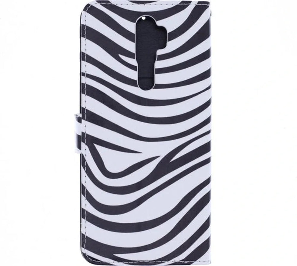 Oppo A5 2020/A9 2020 Hoesjes – Portemonnee Bookcase – Zebra Print – Pasjeshouder – Zwart/Wit + 2x Screenprotector-Ilumina Benelux