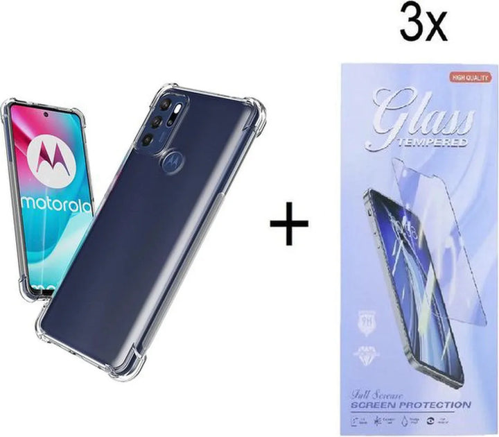 Motorola Moto G60s Hoesjes – Siliconen Backcover – Schokbestendig Anti-Shock – Transparant + 3x Screenprotector-Ilumina Benelux