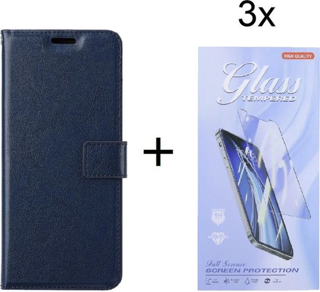 Samsung Galaxy A73 5G Hoesjes – Portemonnee Bookcase – Pasjeshouder – 3x Gehard Glas Screenprotector – Blauw