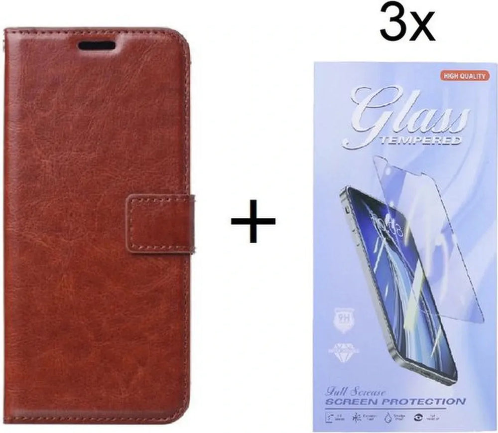 Xiaomi 12 / 12X Hoesjes – Portemonnee Bookcase – Pasjeshouder – 3x Screenprotector – Bruin-Ilumina Benelux