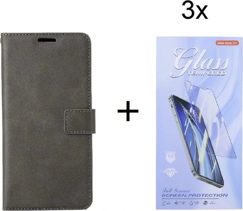 Xiaomi 12 / 12X Hoesjes – Portemonnee Bookcase – Pasjeshouder – 3x Screenprotector – Grijs-Ilumina Benelux
