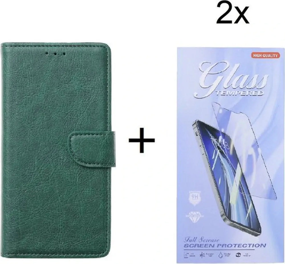 Oppo A96/A76/A36 Hoesjes – Portemonnee Bookcase – Pasjeshouder – 2x Screenprotector – Groen-Ilumina Benelux