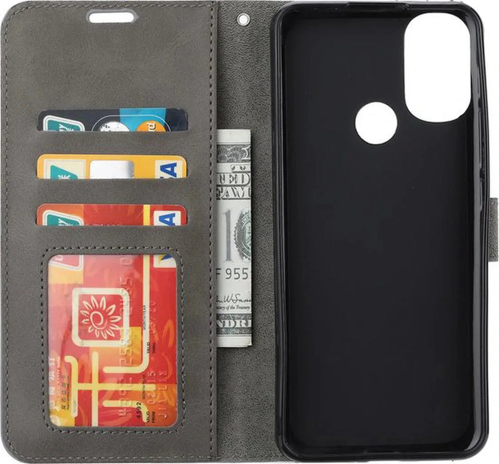 Motorola Moto G71 5G Hoesjes – Portemonnee Bookcase – Pasjeshouder – Magneetsluiting – Grijs-Ilumina Benelux