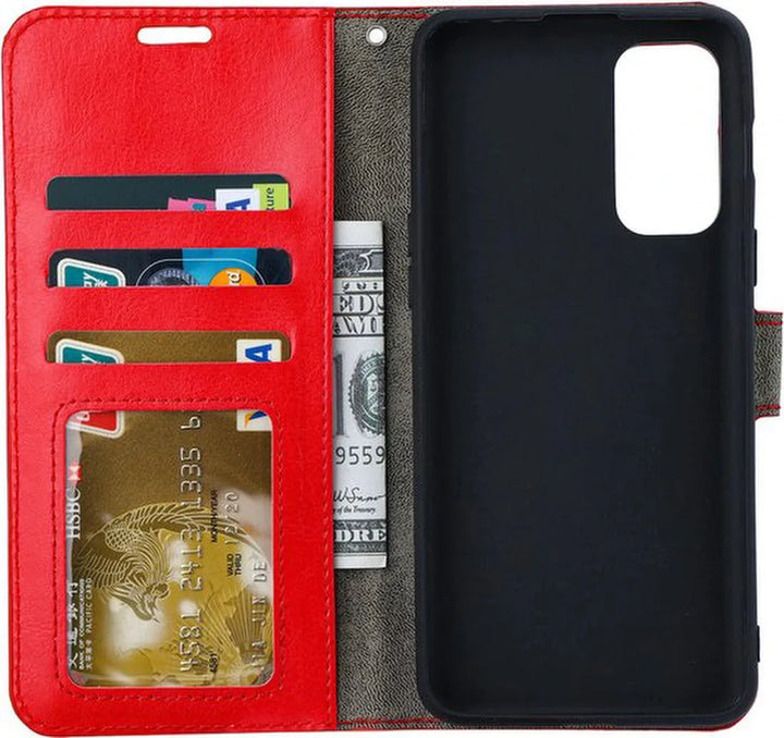 Xiaomi Redmi Note 10 Pro Hoesjes – Portemonnee Hoes – Pasjeshouder – 3x Screenprotector – Rood-Ilumina Benelux