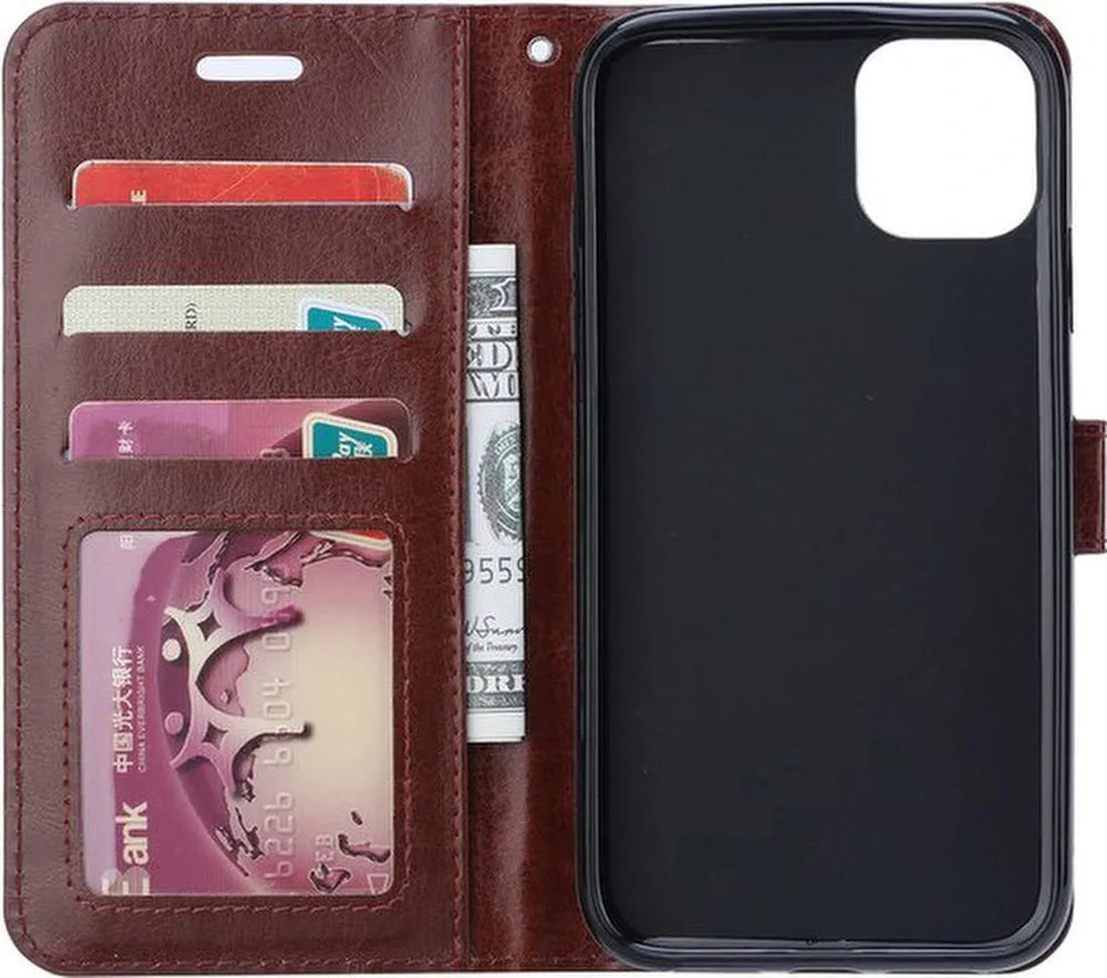 Xiaomi Redmi Note 10 5G Hoesjes – Portemonnee Bookcase – Pasjeshouder – Magneetsluiting – Bruin + Screenprotector-Ilumina Benelux