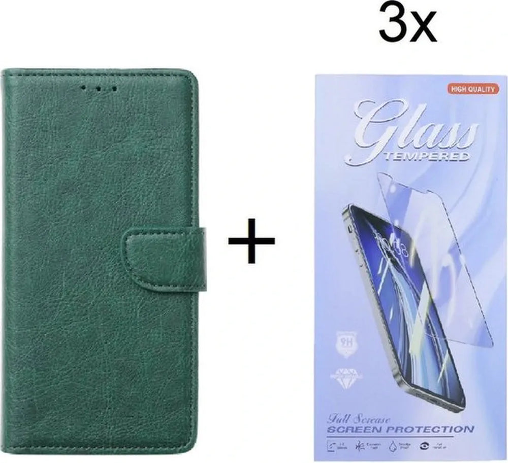 Xiaomi Redmi Note 10 5G Hoesjes – Portemonnee Bookcase – Pasjeshouder – 3x Screenprotector – Groen-Ilumina Benelux