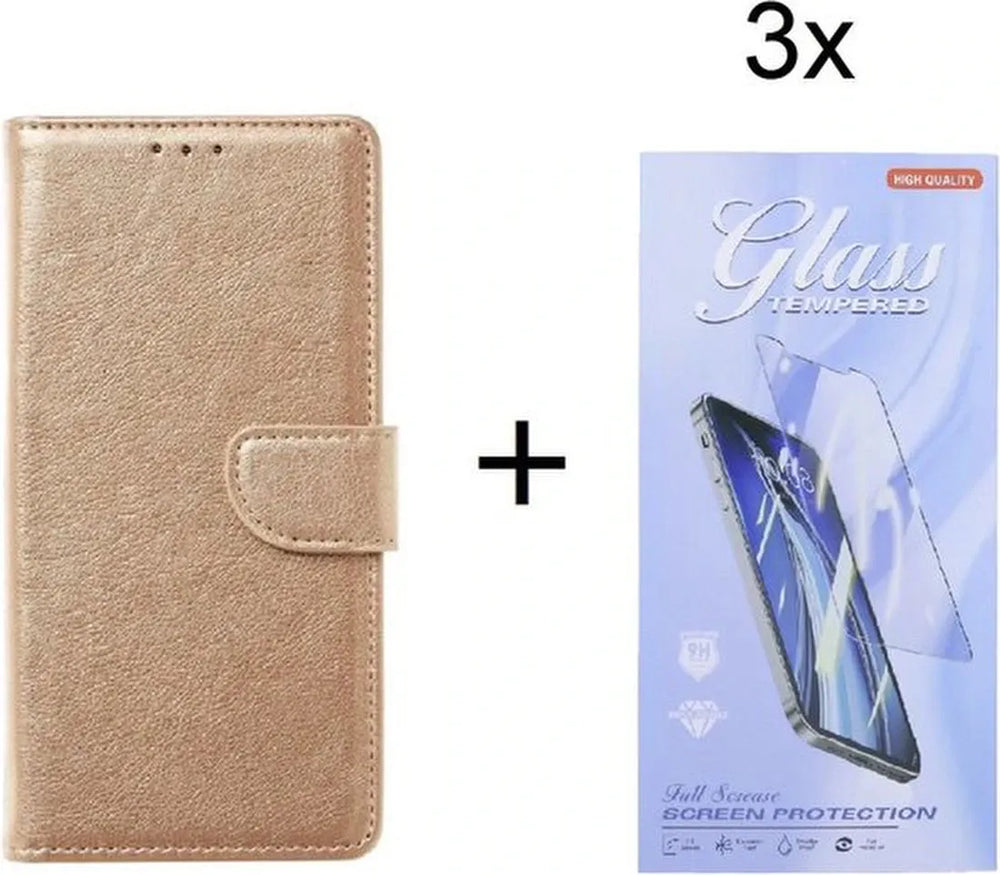 Xiaomi Redmi Note 11 Hoesjes – Bookcase Portemonnee – Pasjeshouder – 3x Screenprotector – Goud-Ilumina Benelux
