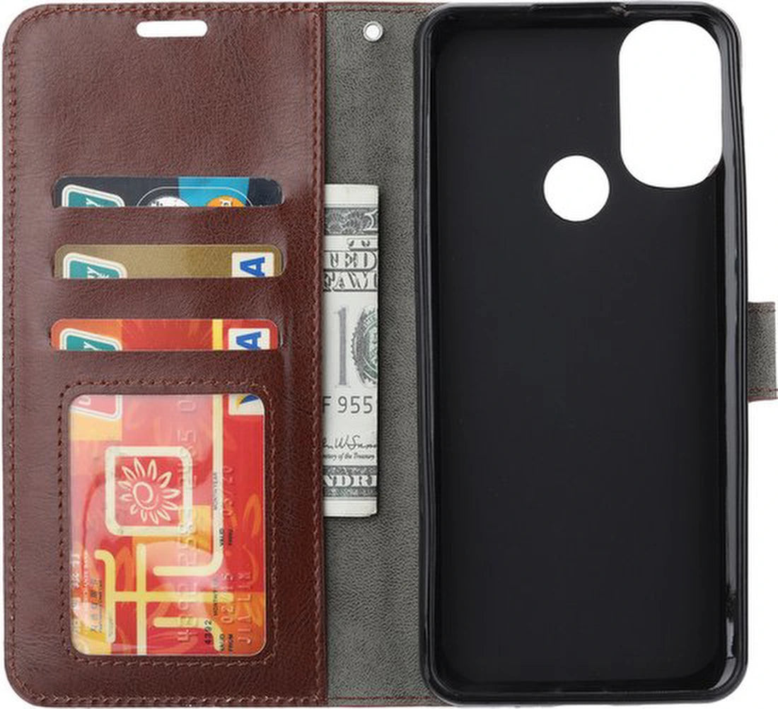 Motorola Moto G52/G82 Hoesjes – Portemonnee Bookcase – Magneetsluiting – 2 Pasjes – Bruin + 2x Screenprotector