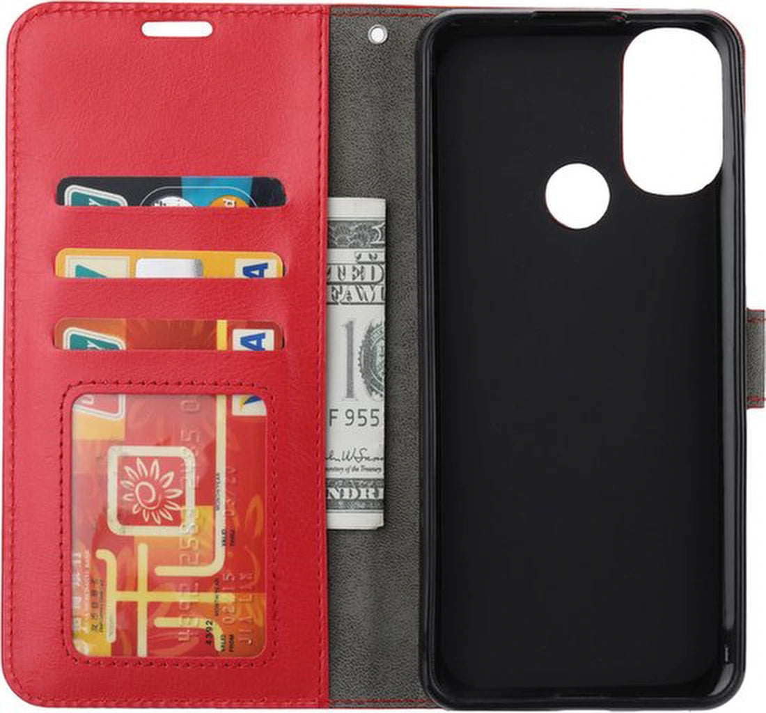 Motorola Moto G52/G82 Hoesjes – Portemonnee Hoes – Pasjeshouder – Magneetsluiting – Rood