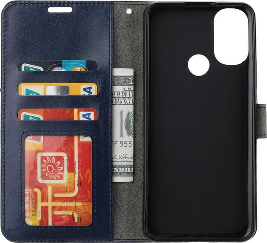 Motorola Moto G52/G82 Hoesjes – Portemonnee Hoes – Pasjeshouder – Magneetsluiting – Blauw + Screenprotector