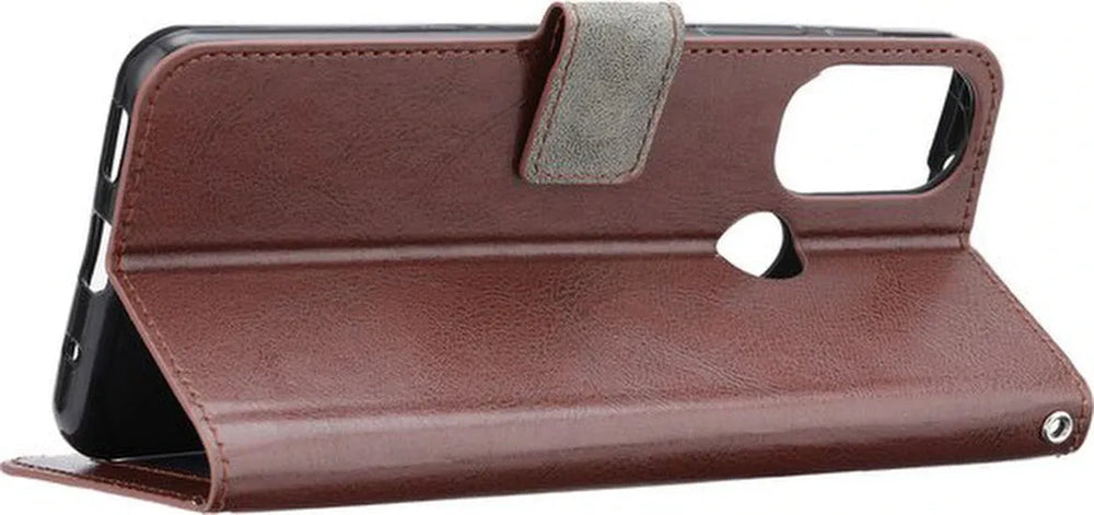 Motorola Moto G22 Hoesjes – Portemonnee Bookcase – Magneetsluiting – Pasjeshouder – Bruin + 3x Screenprotector-Ilumina Benelux