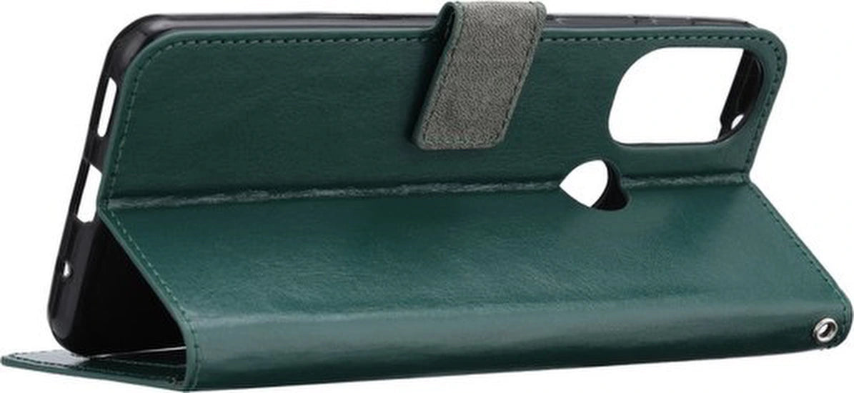 Bookcase Geschikt voor: Motorola Edge 30 Pro - Groen - Portemonnee hoesje met 2x Screenprotector