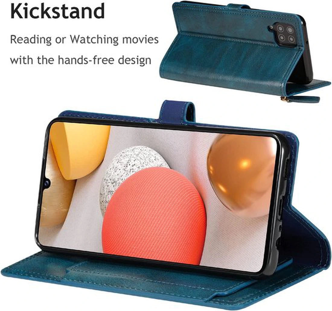 Samsung Galaxy A22 4G Hoesjes – Bookcase Portemonnee Hoes – Ritssluiting – 5 Pasjeshouder – Blauw