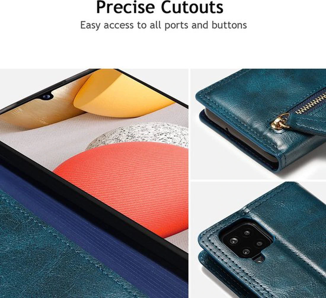 Samsung Galaxy A22 4G Hoesjes – Bookcase Portemonnee Hoes – Ritssluiting – 5 Pasjeshouder – Blauw
