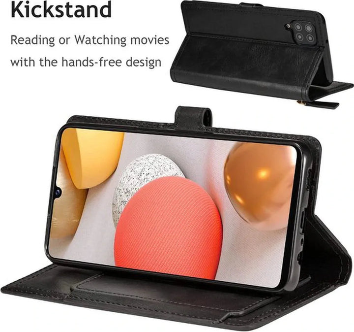 Samsung Galaxy A22 4G Hoesjes – Bookcase Portemonneehoes – Ritssluiting – 5 Pasjeshouder – Zwart-Ilumina Benelux