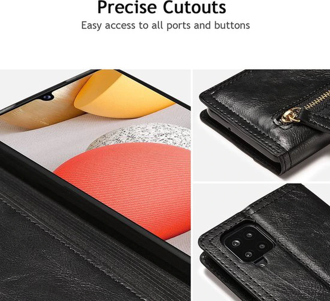 Samsung Galaxy A22 4G Hoesjes – Bookcase Portemonneehoes – Ritssluiting – 5 Pasjeshouder – Zwart