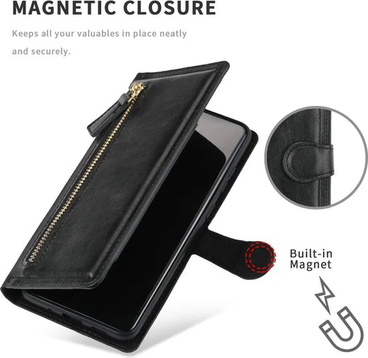 Samsung Galaxy A32 4G Hoesjes – Bookcase Portemonnee Hoes – Ritssluiting – 5 Pasjeshouder – Zwart-Ilumina Benelux