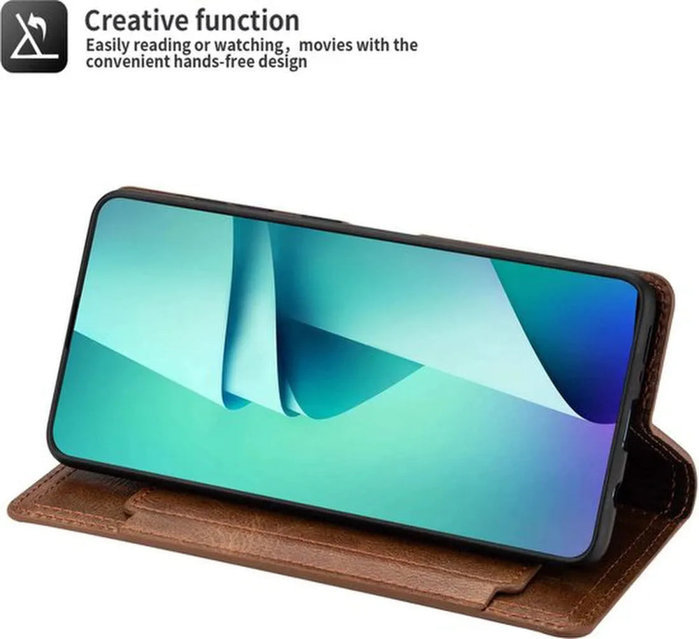 Samsung Galaxy S21 FE Hoesjes – Bookcase Portemonneehoes – Ritssluiting – 5 Pasjeshouder – Donkerbruin-Ilumina Benelux
