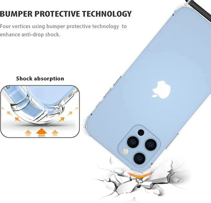 iPhone 13 Pro Hoesjes – Transparante Backcover met Koord – Kettinghoesje – Schokbestendig – Anti-Shock-Ilumina Benelux