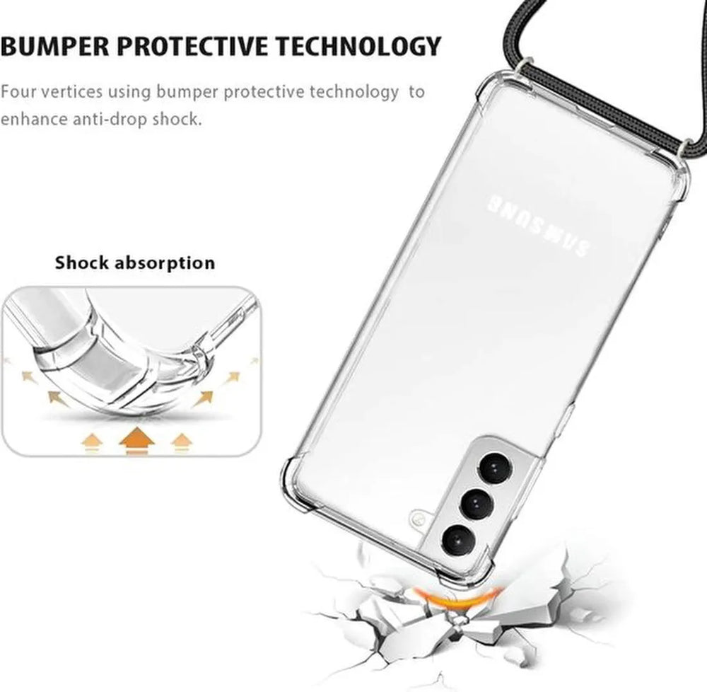 Samsung Galaxy S22 5G Hoesjes – Backcover met Koord – Schokbestendig – Schouder/Nek Draagriem – Zwart-Ilumina Benelux