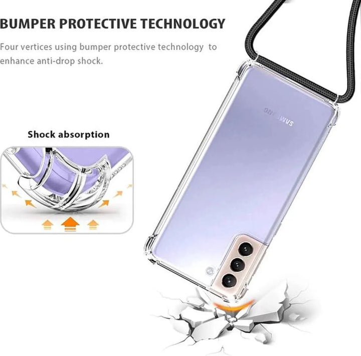 Samsung Galaxy S21 5G Hoesjes – Backcover met Koord – Schokbestendig – Draagriem Schouder/Nek – Zwart-Ilumina Benelux