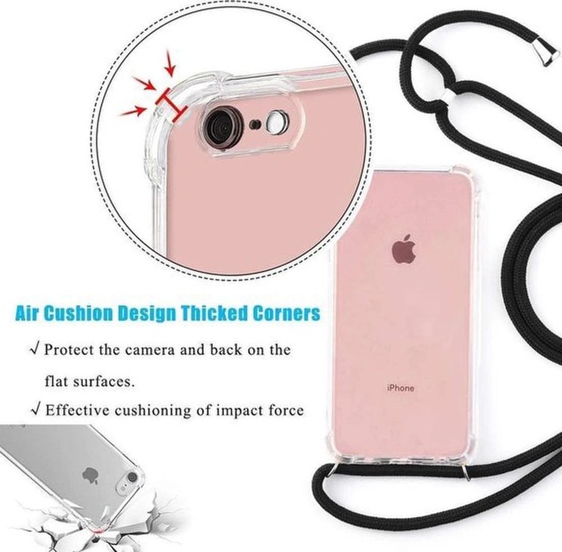 Samsung Galaxy A22 4G Hoesjes – Backcover met koord – Schokbestendig – Schouder- en nekriem – Zwart