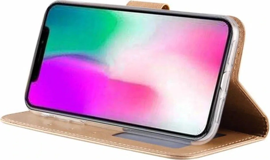 iPhone X / XS Hoesjes – Portemonnee Hoes – Pasjeshouder – 3x Screenprotector – Goud-Ilumina Benelux