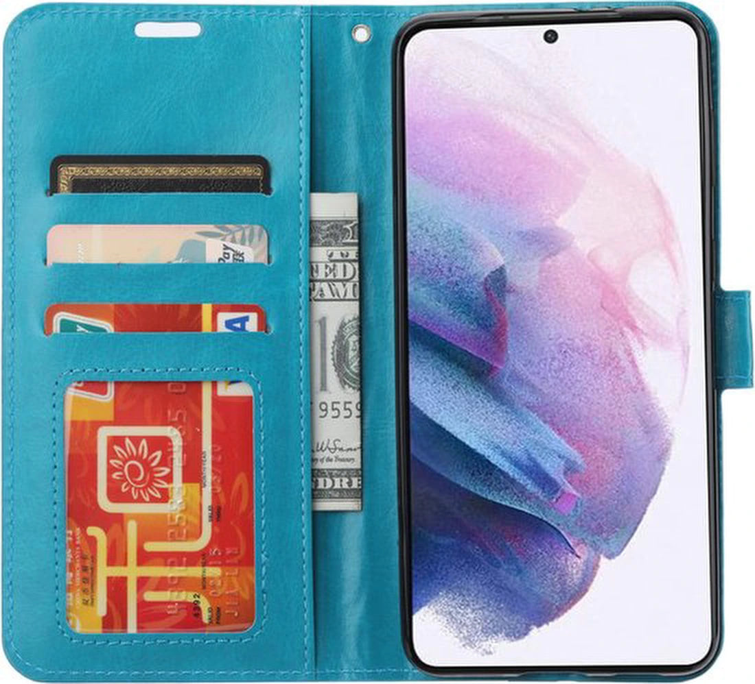 Samsung Galaxy S22 Hoesjes – Portemonnee Bookcase – Pasjeshouder – 2x Gehard Glas Screenprotector – Turquoise
