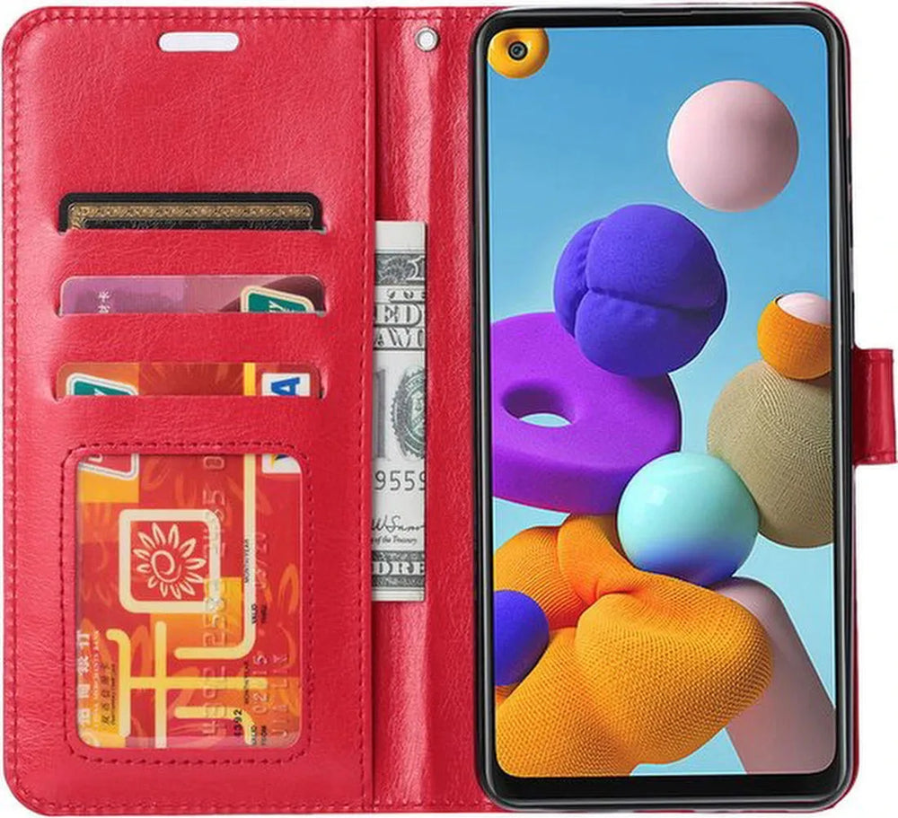 Samsung Galaxy S22 Hoesjes – Portemonnee Hoes – Magneetsluiting – 3x Gehard Glas Screenprotector – Rood-Ilumina Benelux