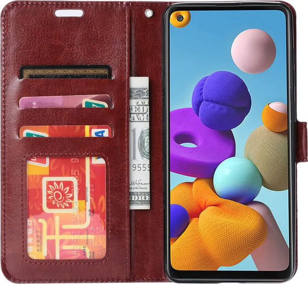 Samsung Galaxy S22 Ultra Hoesjes – Portemonnee Bookcase – Pasjeshouder – 3x Gehard Glas Screenprotector – Bruin-Ilumina Benelux