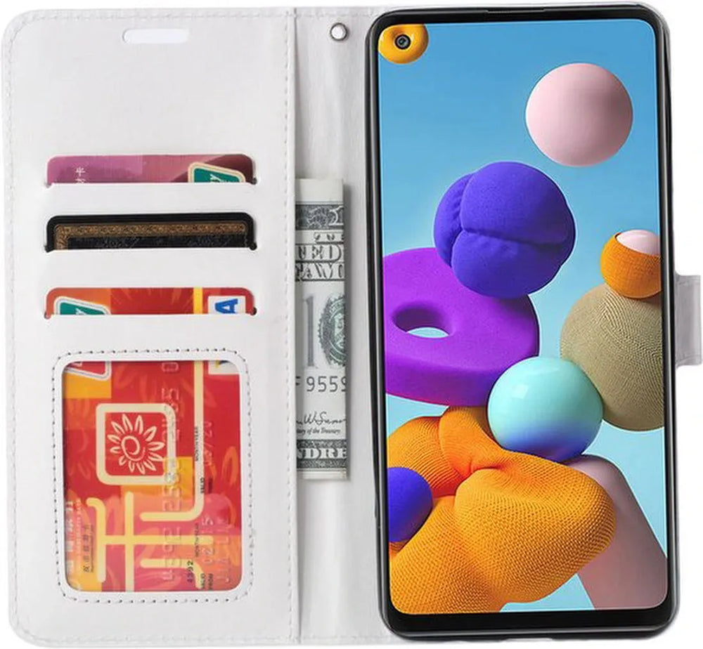 Samsung Galaxy S22 Ultra Hoesjes – Portemonnee Hoes – Pasjeshouder – 2x Gehard Glas Screenprotector – Wit-Ilumina Benelux