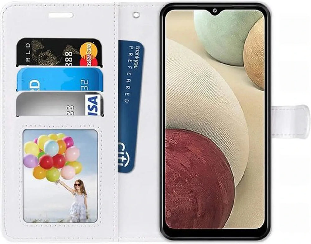 Samsung Galaxy A12 Hoesjes – Portemonnee Hoes – Pasjeshouder – Magneetsluiting – Wit-Ilumina Benelux