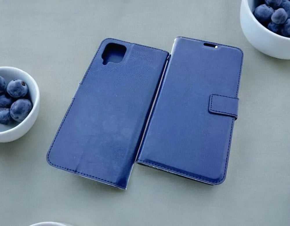 Samsung Galaxy A12 Hoesjes – Portemonnee Hoes – Pasjeshouder – 3x Gehard Glas Screenprotector – Blauw-Ilumina Benelux
