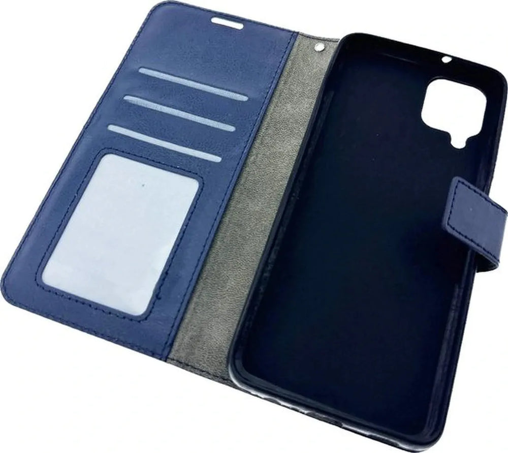 Samsung Galaxy A12 Hoesjes – Portemonnee Hoes – Pasjeshouder – 3x Gehard Glas Screenprotector – Blauw-Ilumina Benelux