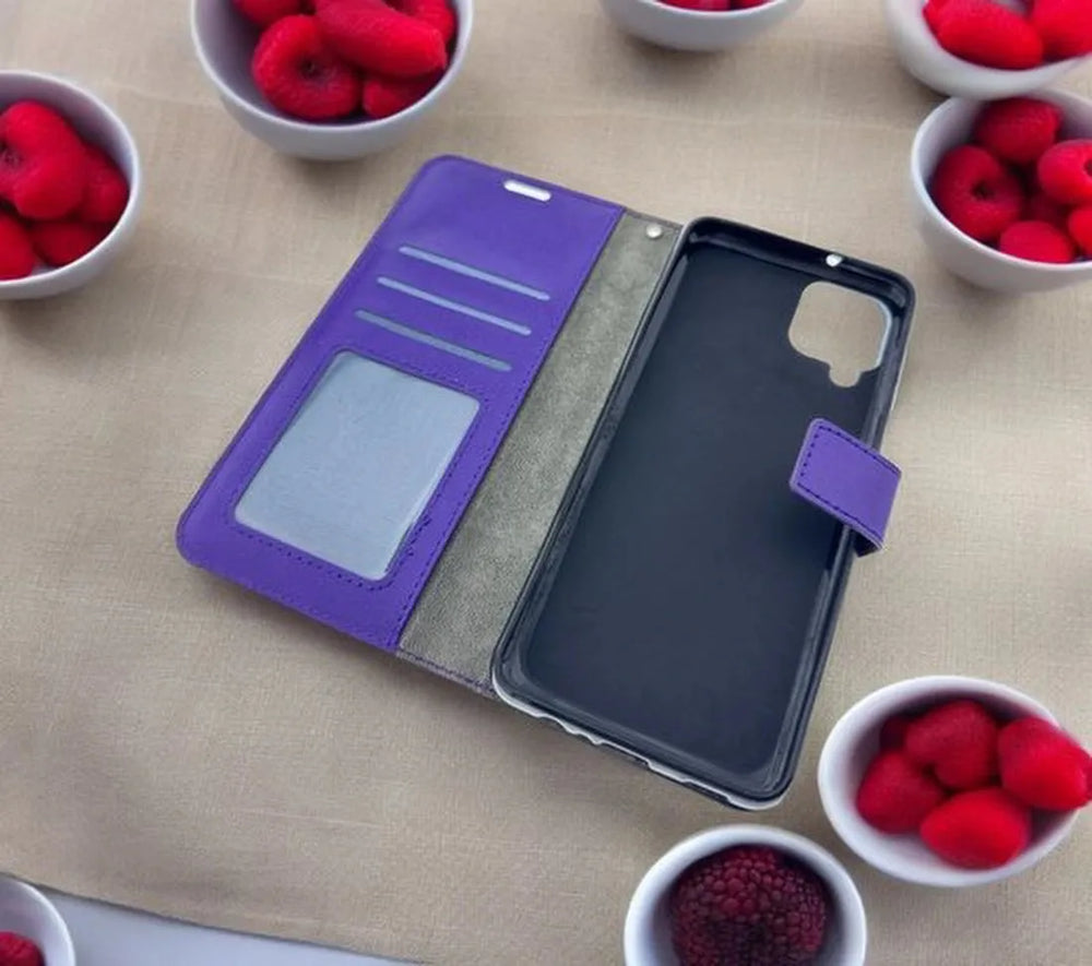Samsung Galaxy A12 Hoesjes – Portemonnee Bookcase – Pasjeshouder – 2x Gehard Glas Screenprotector – Paars-Ilumina Benelux
