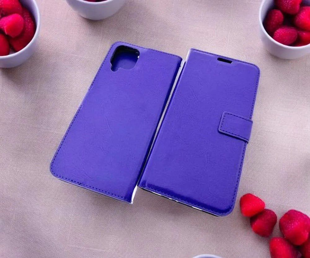 Samsung Galaxy A12 Hoesjes – Portemonnee Bookcase – Pasjeshouder – 2x Gehard Glas Screenprotector – Paars-Ilumina Benelux
