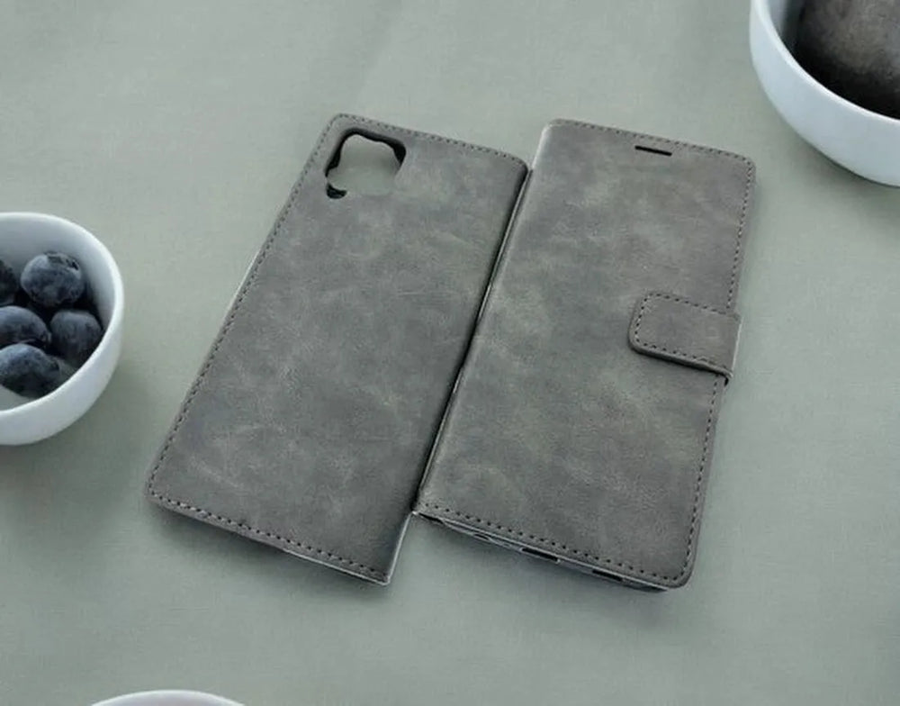 Samsung Galaxy A12 Hoesjes – Portemonnee Hoes – Pasjeshouder – Magneetsluiting – Grijs-Ilumina Benelux