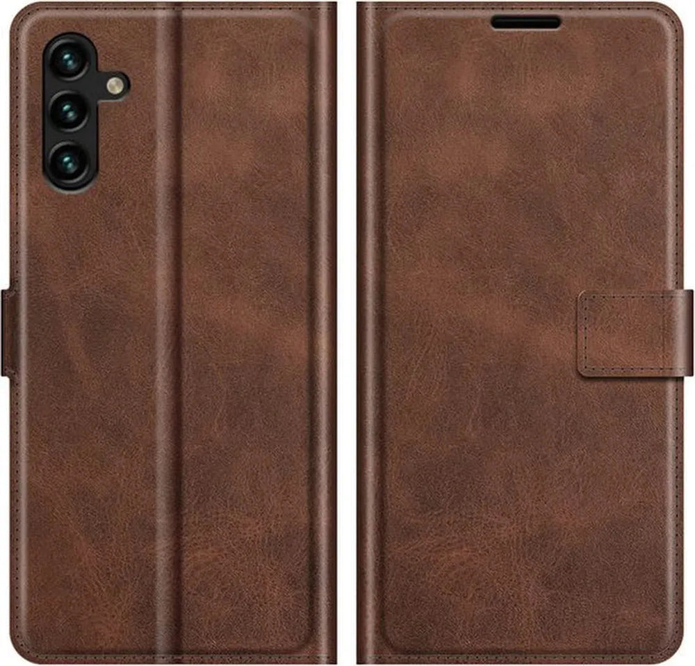 Samsung Galaxy A13 5G / A04s Hoesjes – Bookcase Portemonnee – Pasjeshouder – 2x Gehard Glas Screenprotector – Bruin-Ilumina Benelux