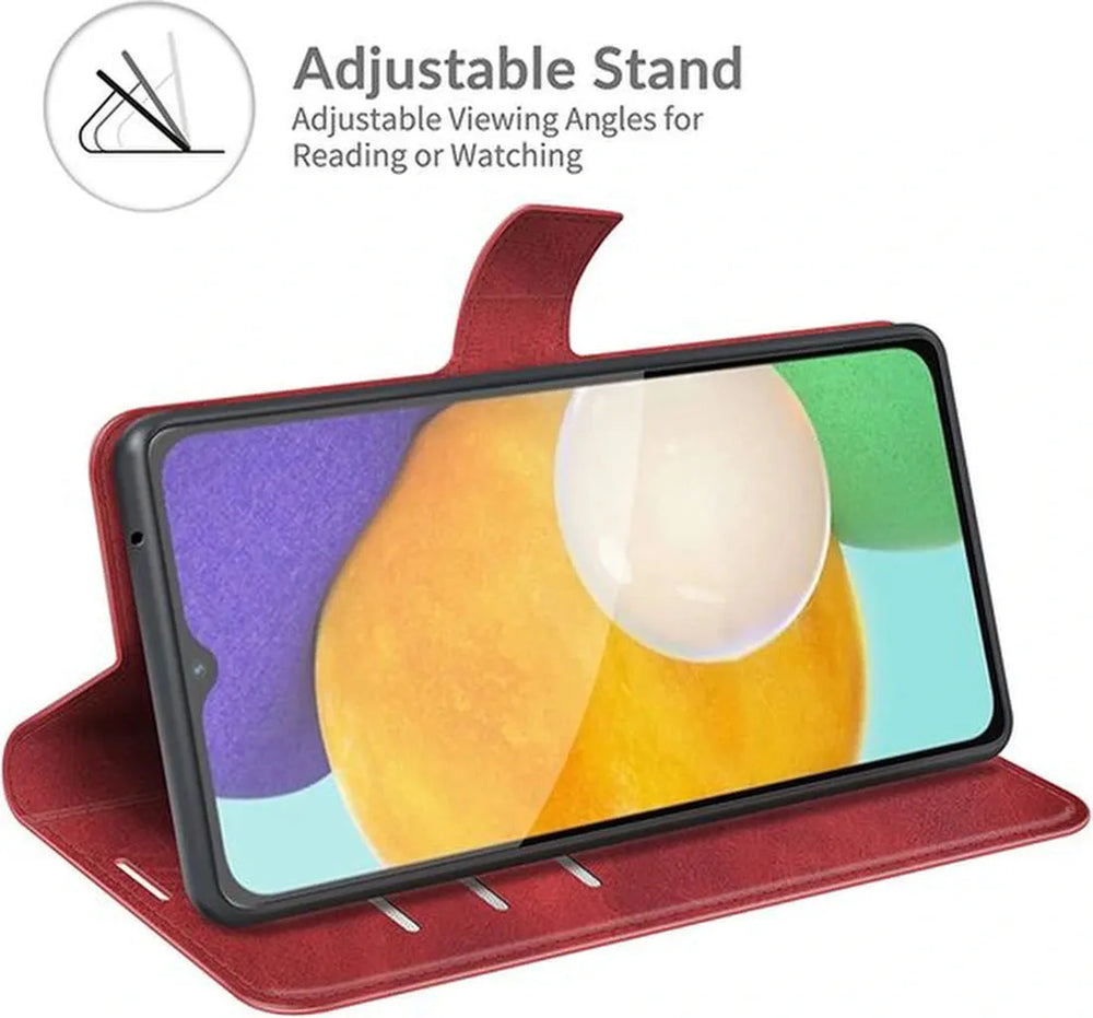 Samsung Galaxy A13 5G Hoesjes – Portemonnee Bookcase – Magneetsluiting – 3 Pasjes – Rood + 3x Gehard Glas Screenprotector-Ilumina Benelux
