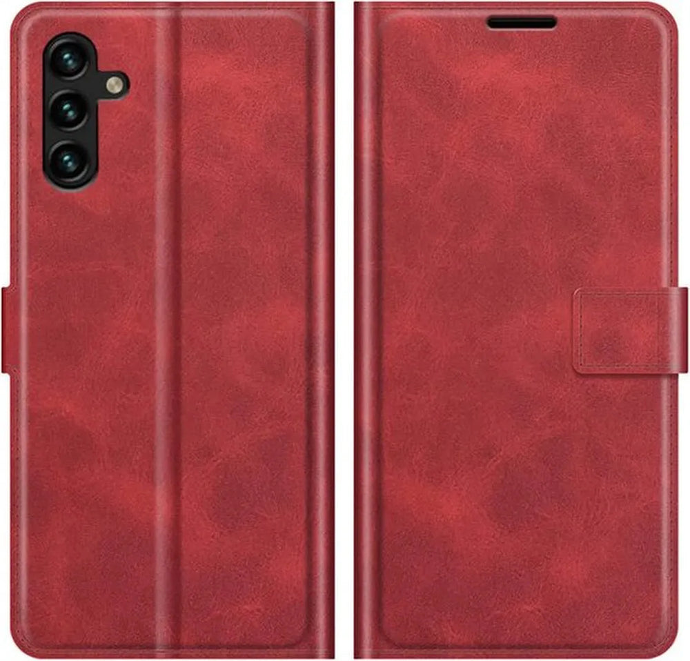 Samsung Galaxy A13 5G Hoesjes – Portemonnee Bookcase – Magneetsluiting – 3 Pasjes – Rood + 3x Gehard Glas Screenprotector-Ilumina Benelux