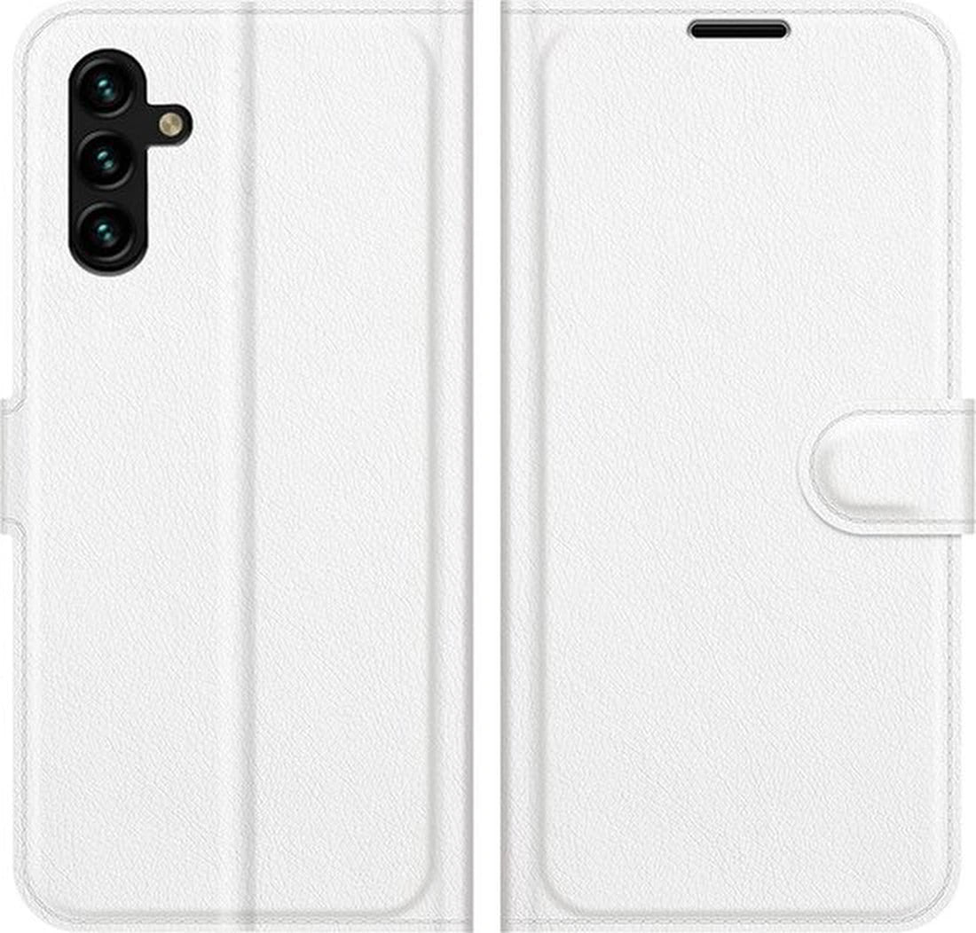 Bookcase Geschikt voor: Samsung Galaxy A13 5G / A04s Wit - Portemonnee hoesje met 3x Glas Screen protector