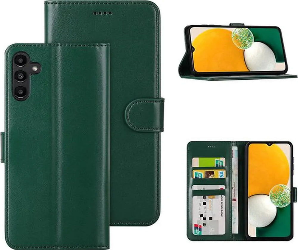 Samsung Galaxy A13 5G Hoesjes – Portemonnee Bookcase – Magneetsluiting – 1x Gehard Glas Screenprotector – Groen-Ilumina Benelux