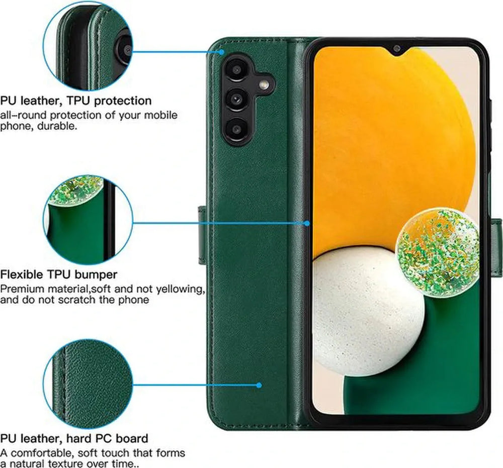 Samsung Galaxy A13 5G Hoesjes – Portemonnee Bookcase – Magneetsluiting – 1x Gehard Glas Screenprotector – Groen-Ilumina Benelux